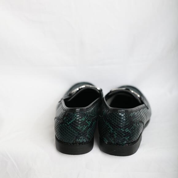 ASOS faux snake skin green black rounded toe size 7 loafers sliver buckle - Picture 5 of 7